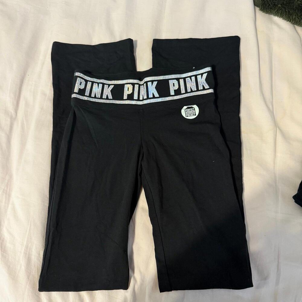 Y2K PINK Victoria's Secret Bling foldover Waist Flare Yoga Pants